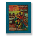 Framed original 1974 Real West magazine cover with a shootout. Framed with a one of a kind hand painted picture frame.