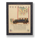 Framed original 1929 magazine ad for a Peerless car. Framed with a one of a kind hand painted picture frame.