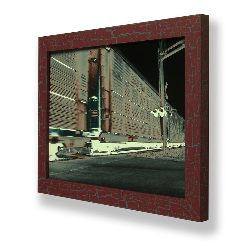 Framed photograph of an abstract train. Framed with a one of a kind hand painted picture frame.