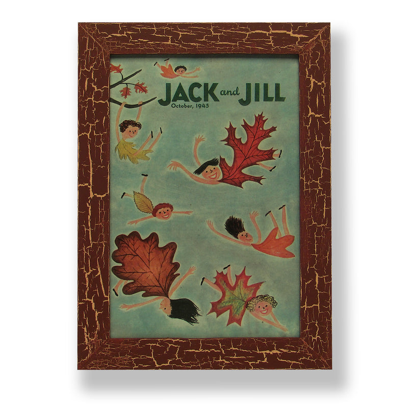 Framed original 1945 Jack & Jill magazine cover with children at play. Framed with a one of a kind hand painted picture frame.