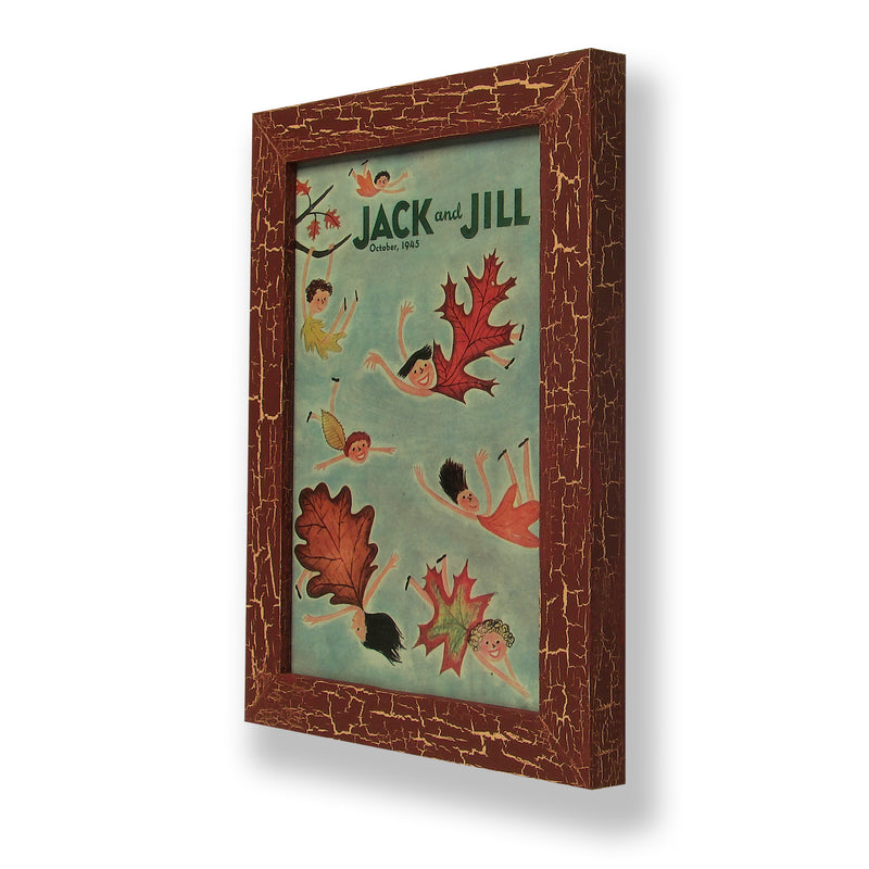 Framed original 1945 Jack & Jill magazine cover with children at play. Framed with a one of a kind hand painted picture frame.