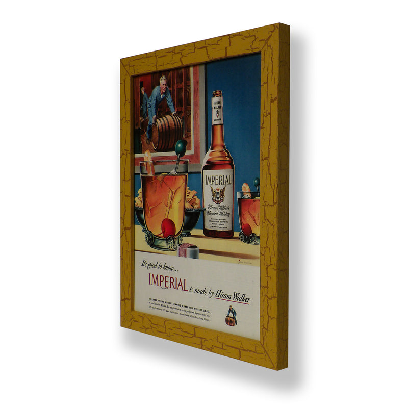 Framed original 1948 magazine ad for Imperial Whiskey. Framed with a one of a kind hand painted picture frame.