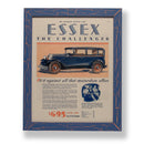 Framed original 1929 magazine ad for a 1929 Hudson Essex Challenger car. Framed with a one of a kind hand painted picture frame.