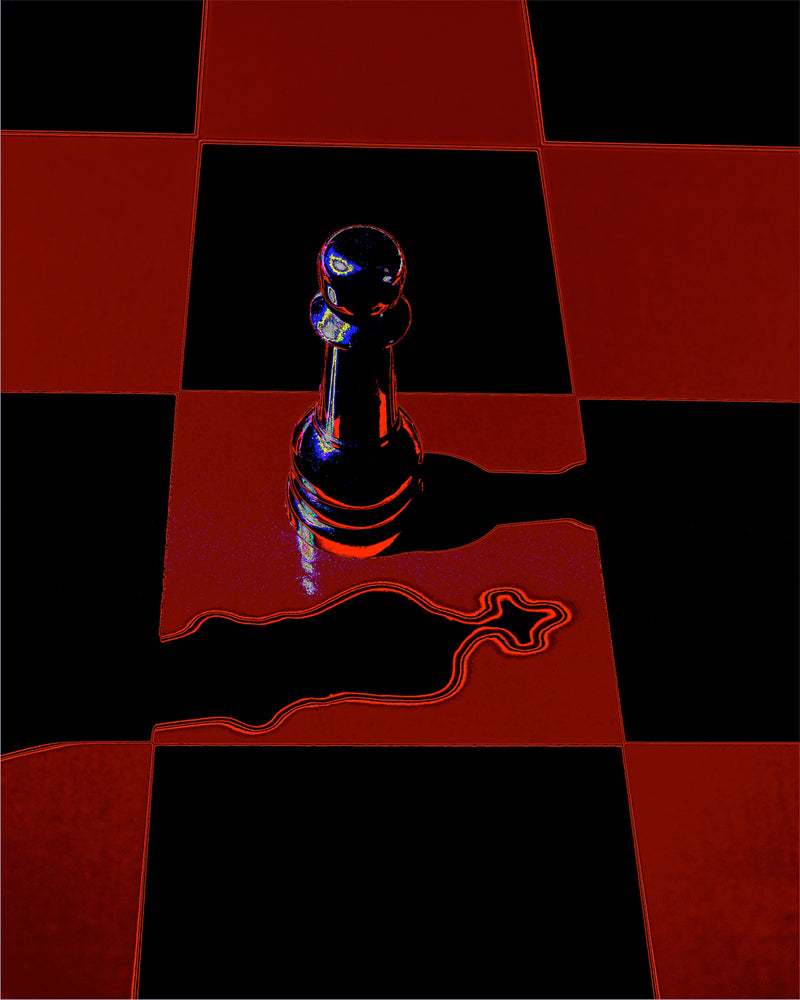 Art Print - An abstract closeup photograph of chess pieces on a chessboard.