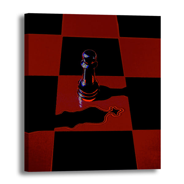 Canvas Art Print - An abstract close-up photograph of chess pieces on a chessboard.