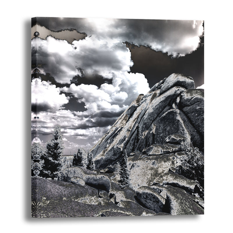 Canvas Art Print - An abstract black & white photograph of a rock formation.