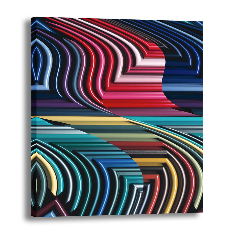 Canvas Art Print - An abstract photograph of colored metal angles.