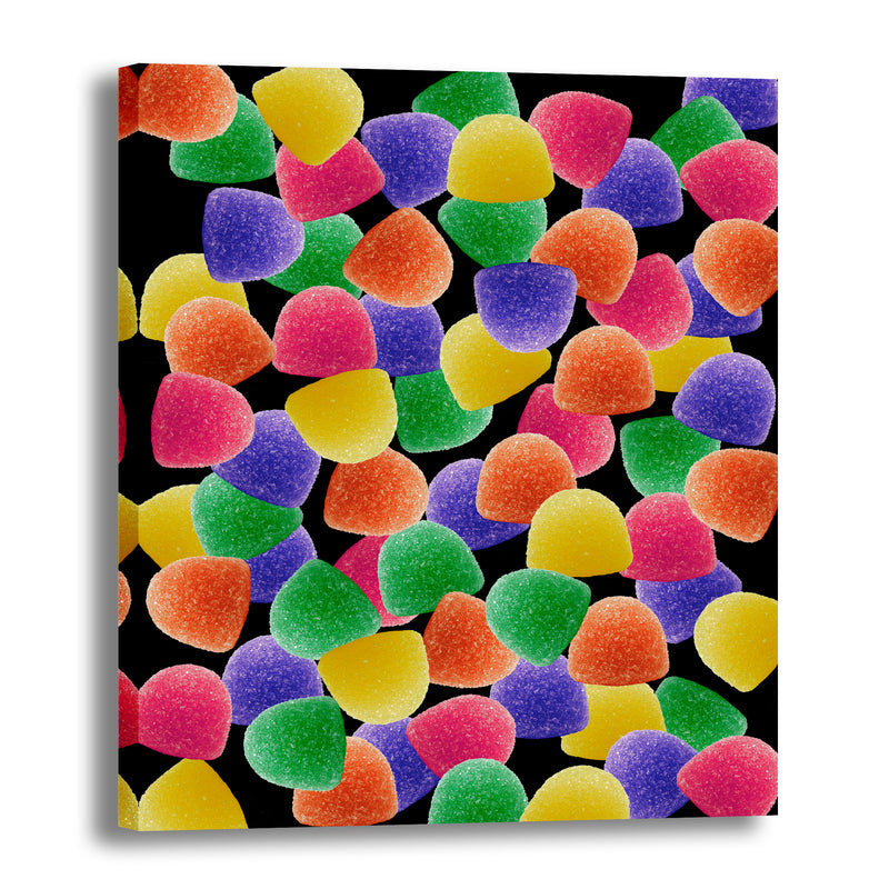 Canvas Art Print - A photograph of gumdrops on a black background.