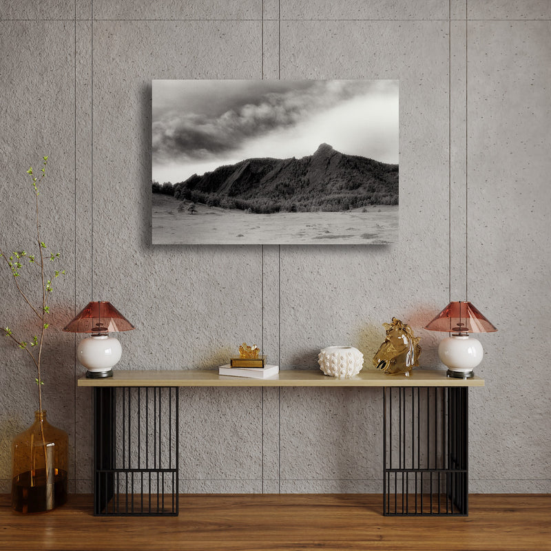 Metal Art Print - An Infrared black & white photograph of the Flatirons rock formation.