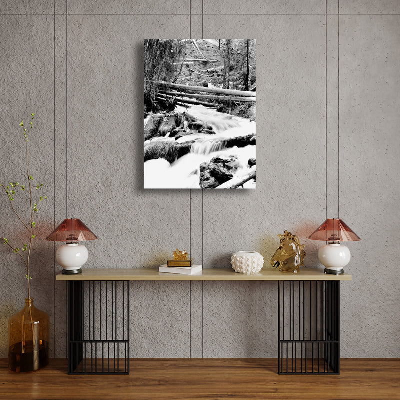 Art Print - A black & white photograph of mountain stream.