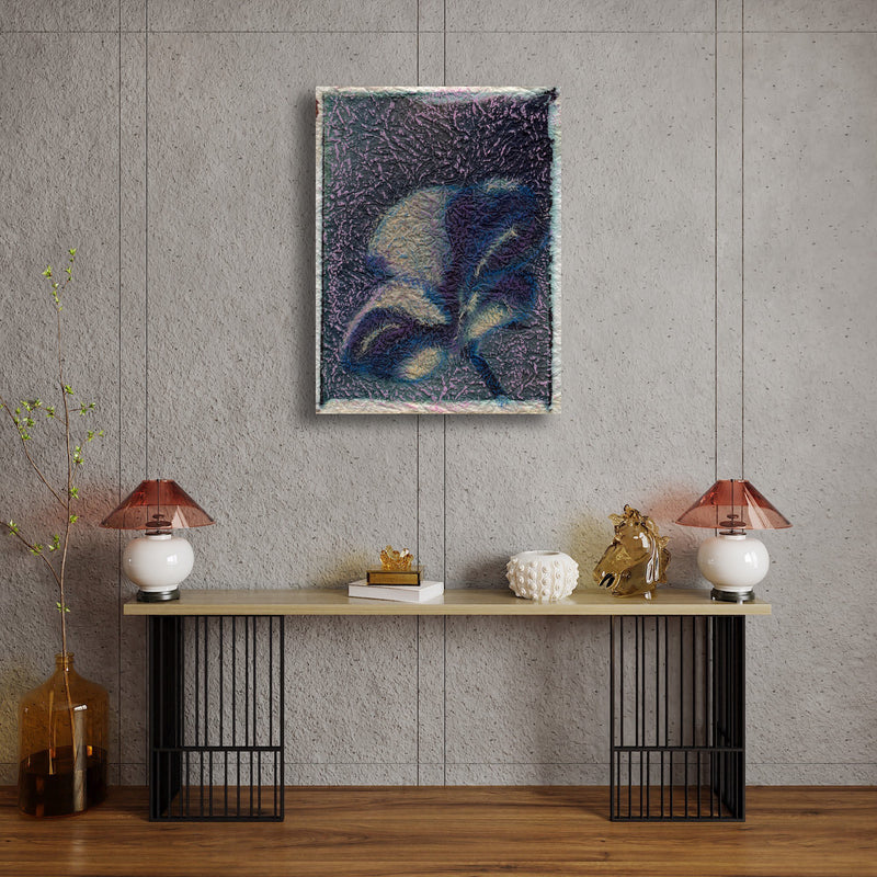 Canvas Art Print - A close-up photograph of a hand colored Polaroid transfer of a plumeria flower.