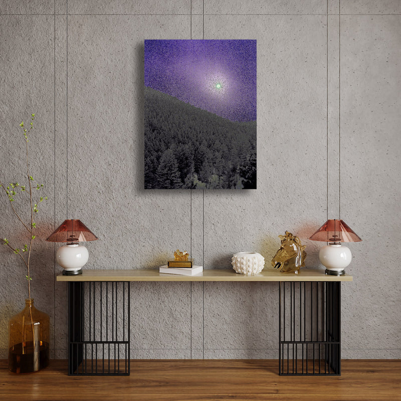 Art Print - An abstract photograph of the winter sun above a forest.