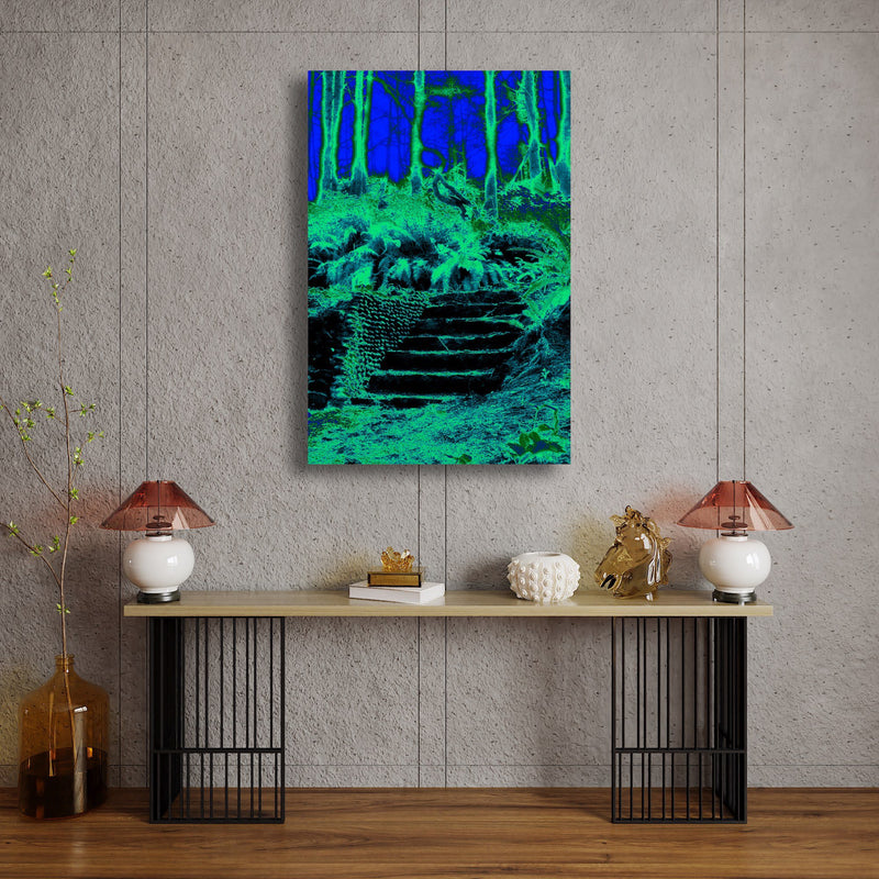 Canvas Art Prints - An abstract photograph of stone steps in a forest.