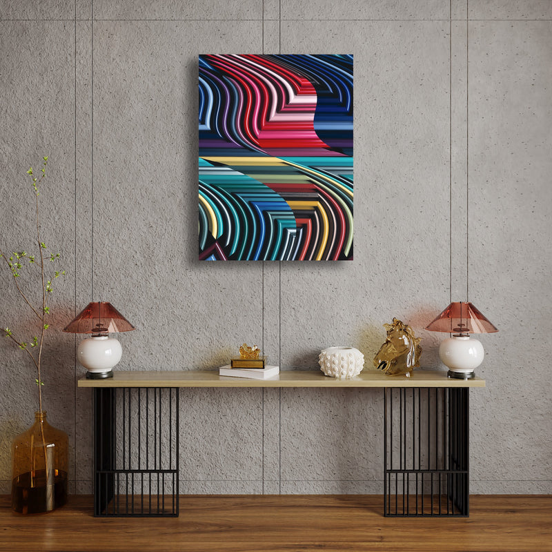 Art Print - An abstract photograph of colored metal angles.