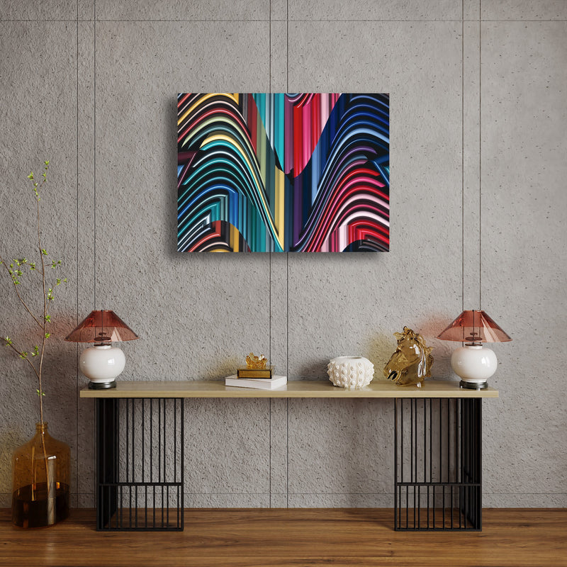 Art Print - An abstract photograph of colored metal angles.