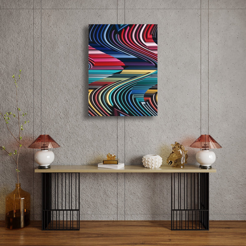 Canvas Art Print - An abstract photograph of colored metal angles.