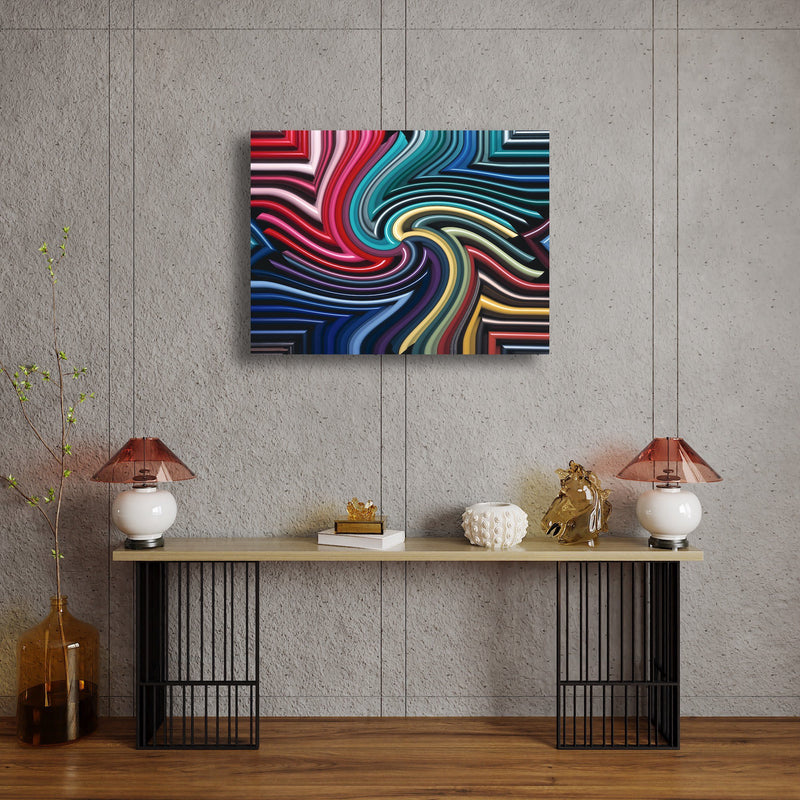 Canvas Art Print - An abstract photograph of colored metal angles.