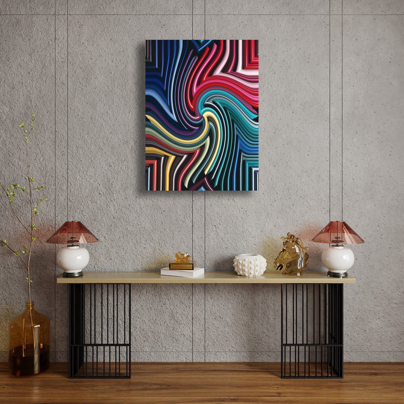 Canvas Art Print - An abstract photograph of colored metal angles.