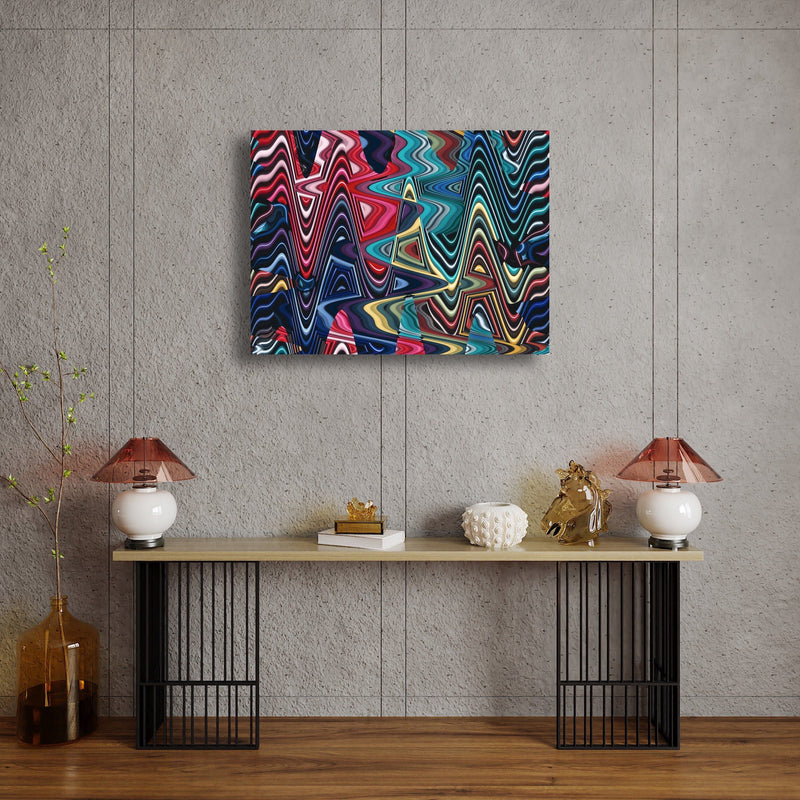 Canvas Art Print - An abstract photograph of colored metal angles.