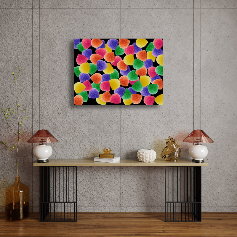 Art Print - A photograph of gumdrops on a black background.