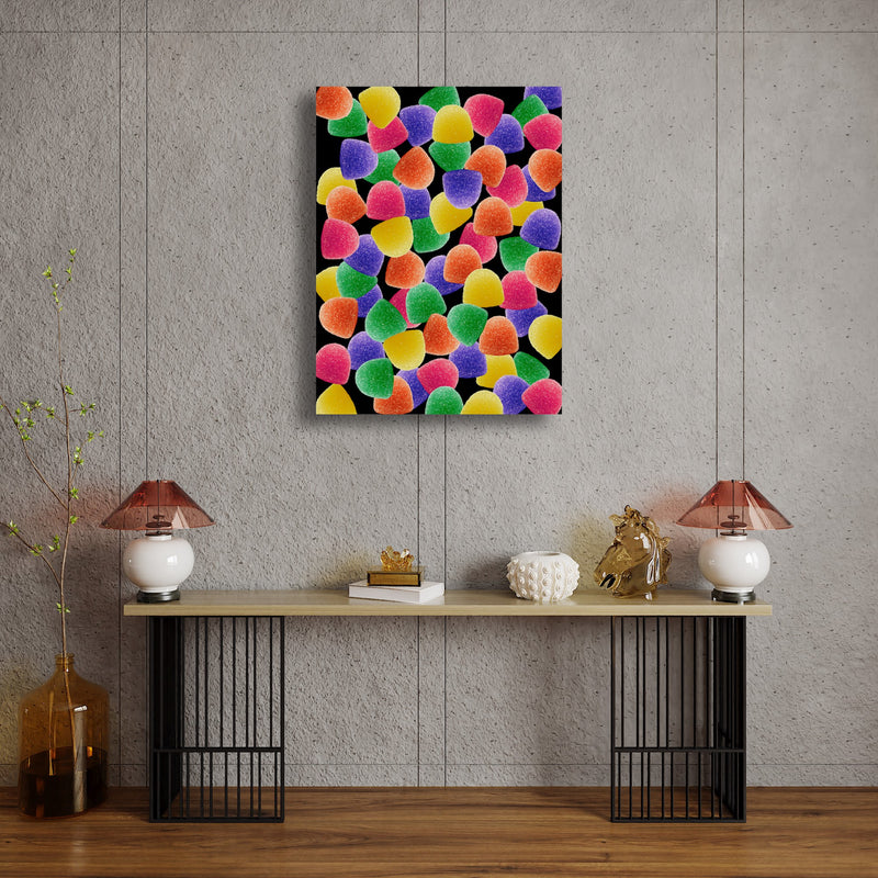 Metal Art Print - A photograph of gumdrops on a black background.