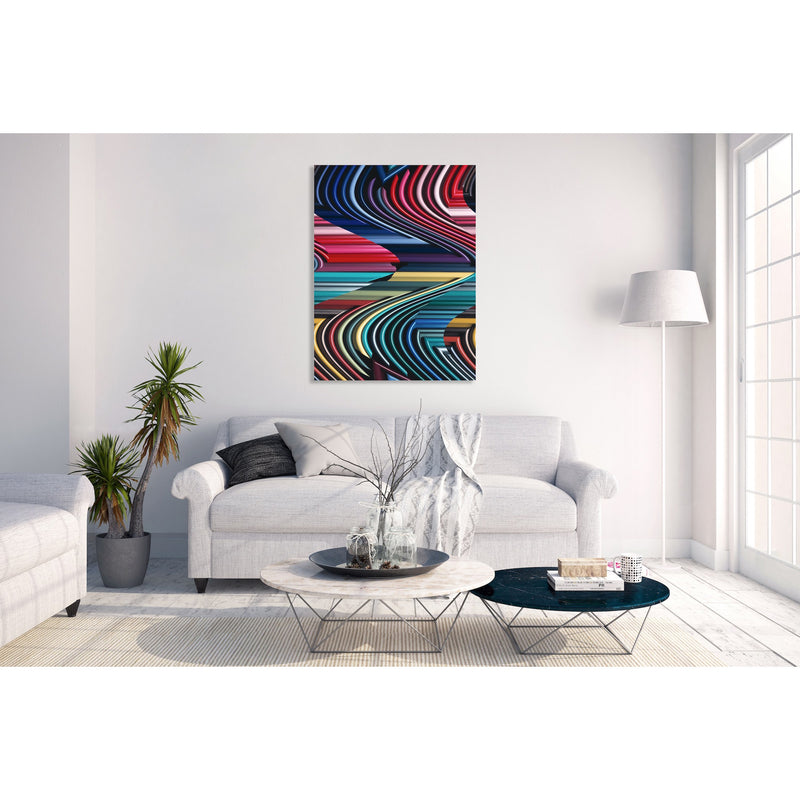 Canvas Art Print - An abstract photograph of colored metal angles.