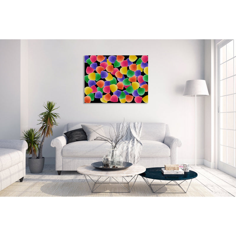 Canvas Art Print - A photograph of gumdrops on a black background.