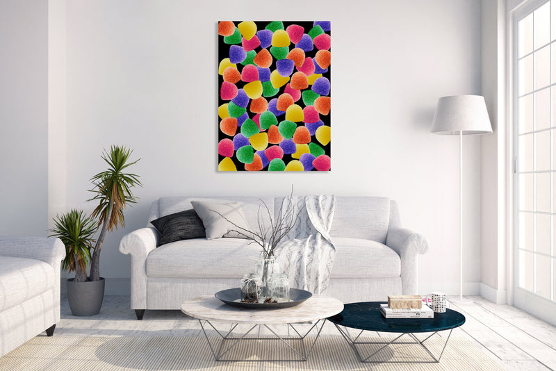 Art Print - A photograph of gumdrops on a black background.