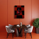 Canvas Art Print - An abstract close-up photograph of chess pieces on a chessboard.