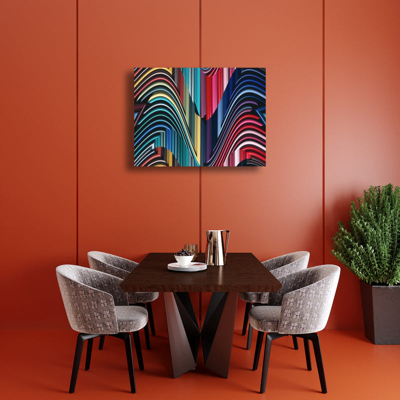 Canvas Art Print - An abstract photograph of colored metal angles.