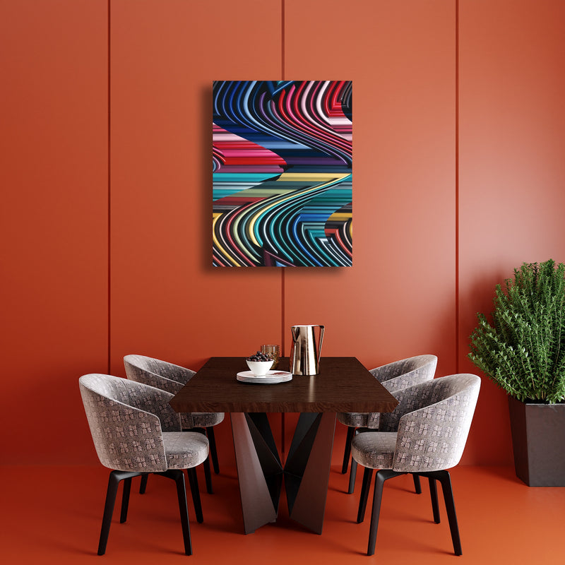 Canvas Art Print - An abstract photograph of colored metal angles.