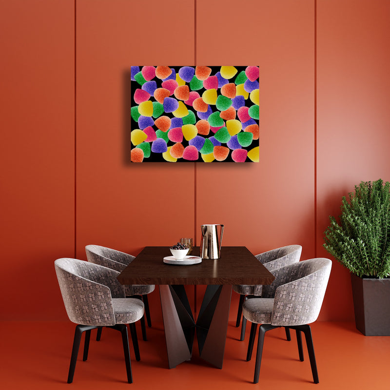 Canvas Art Print - A photograph of gumdrops on a black background.