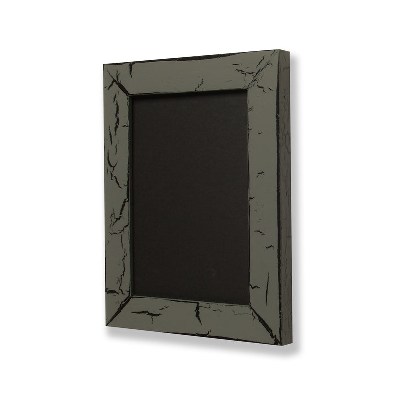 5” x 7” picture frame. One of a kind picture frame with hand painted crackle finish. Medium Grey & Charcoal Black.